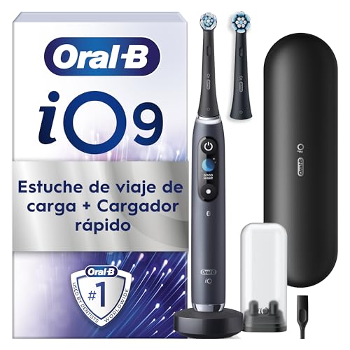 Oral-B iO 9N Cepillo de Dientes Eléctrico con 2 Cabezales, Negro - Cepillo Dental con 7 Modos de Cepillado con Blanqueamiento Dental, Sensor de Presión, Estuche Cargador de Viaje, Diseñado por Braun