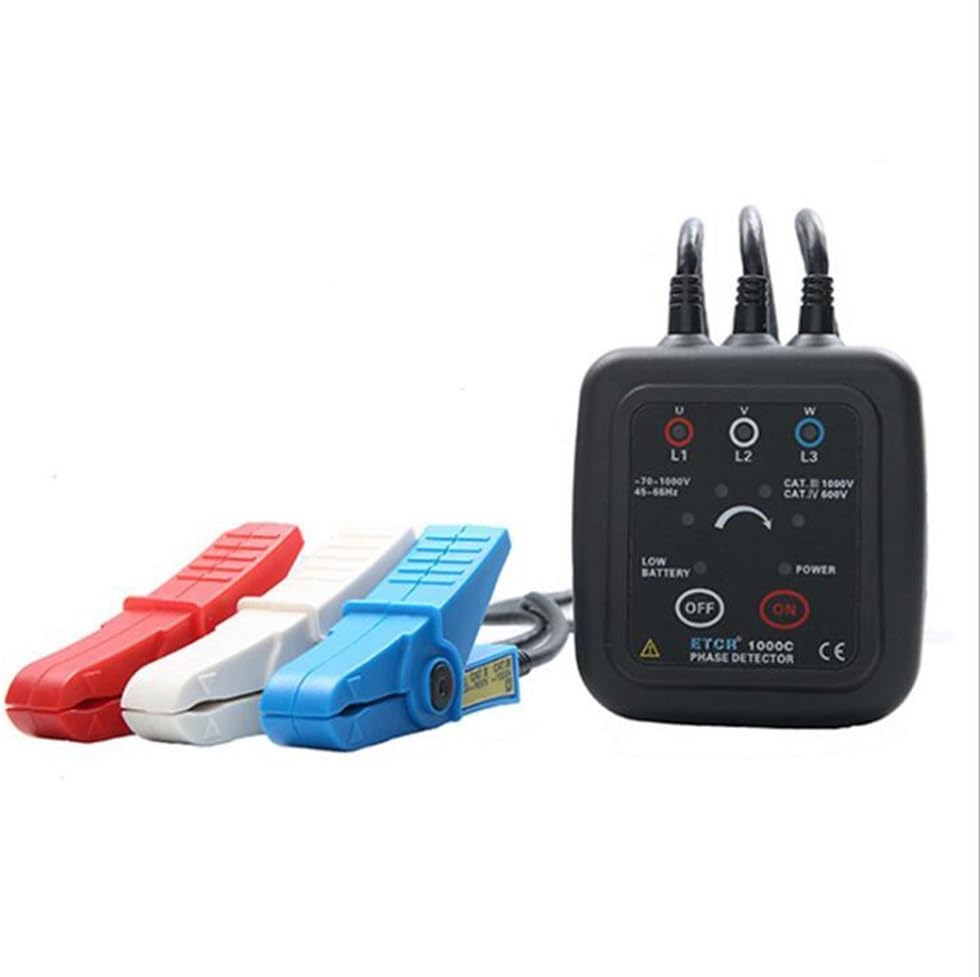 ETCR ETCR1000C Digital LED Display Non-contact 3 Phase Sequence Meter Detection Phase Detector Meter Phase Rotation Monitor Meter 70 to 1000V AC Phase Sequence and Motor Rotation Tester Meter Tool