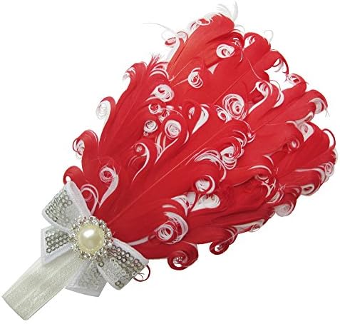 Moleya Baby Girls' Hair Band Clip with Stretchy Headband &amp; Feather(Red+White)