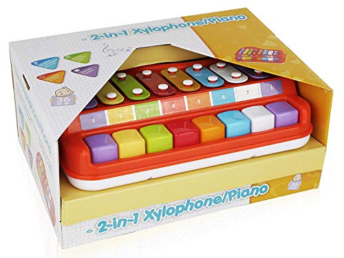 2 In 1 Xylophone for Kids, For your Mini Musician / Piano / Casio Musical Toy, Bright Multi-Colored Keys, Instrument for Babies, Toddlers and Preschoolers, With Music Cards Songbook