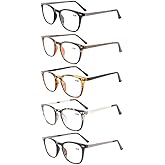 Eyekepper 5-Pack Retro Square Plastic Frame Metal Arms Reading Glasses Include Computer Glasses
