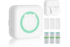 AURTEC Mini Thermal Printer, Portable Wireless Bluetooth Inkless With 3 Rolls of Sticker and 3 Rolls of Thermal Paper, Compatible With Android/iOS, Pocket for Memo, DIY, and More