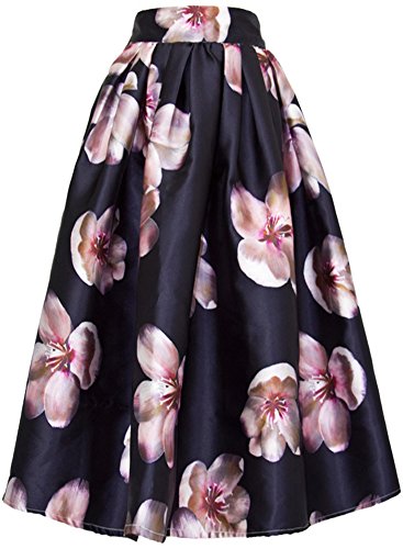 High Waist Elegant Floral Print Lily Concealed Zipper lined Midi Skirt for Women