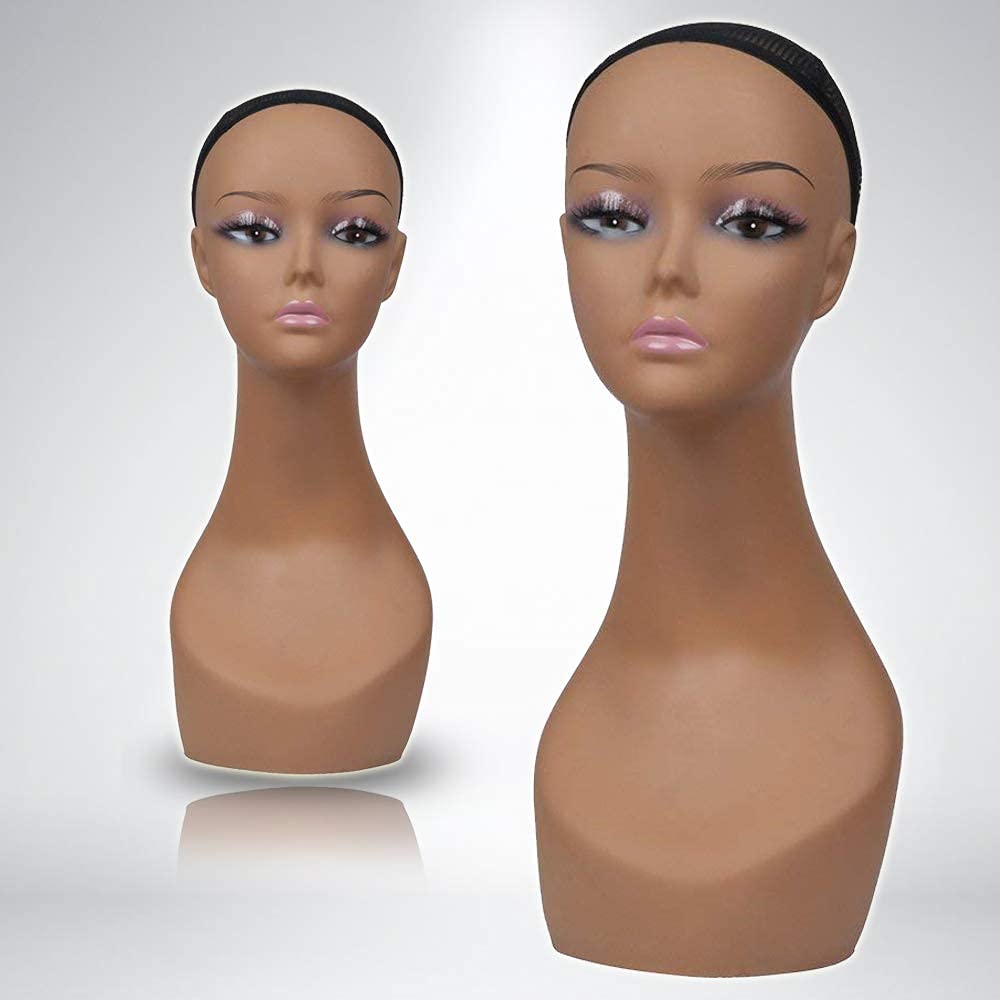 Photo 1 of 18? Life-Size Realistic Female Mannequin Head with Shoulders Plastic Display Model for Wigs, Hats, Sunglasses & Jewelry