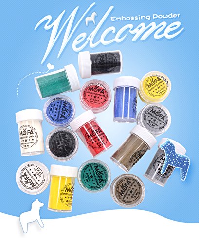 mofa Embossing Powder 9 Piece of Set,9 Tin Colorful Super Fine Embossing Powder,Including Black,Yellow,Green,White,Blue,Red,Silver,Gold and Transparent (Small)
