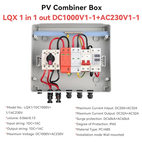 Surge Protection for Photovoltaic Systems - DC 1000V 32A Solar Junction Box, Dissecting Switch with Protection Against DC 1000V/AC 230V Distribution Box