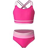 blibean Tween Girls Swimsuits 2 Piece Color Block Bikini Sets with Chest Pad Size 6-15 Years