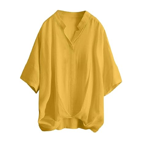 VJGOAL Damen T Shirt, Frauen Mädchen Freizeit V-Ausschnitt Kurze Ärmel Volltonfarbe Lose Baumwolle und Leinen Top Bluse