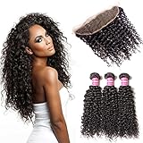 Beauty Forever Brazilian Virgin Curly Human Hair 13x4 ear to ear Full Lace Frontal Closure with 3 Bundles Curly Hair Weave Natural Color