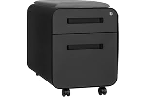 Laura Davidson Furniture STOCKPILE Mini Seated 2 Drawer Mobile File Cabinet with Removable Magnetic Cushion Seat - Short Version, Metal Filing Cabinet, Pre-Assembled, Black with Grey Cushion