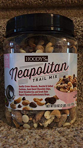 Hoody's Neapolitan Trail Mix Vanilla Creme Almonds, Roasted & Salted Cashews, Semi-Sweet Chocolate Chips, Dried Strawberries and Greek Style Yogurt Flavored Confectionary Drops 33 Oz