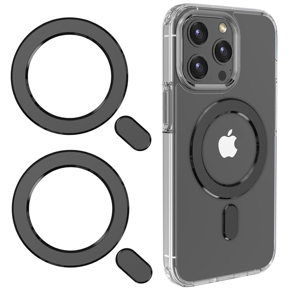 KALAPOP Metal Rings,Ultra-Thin(0.4mm) for MagSafe Sticker,Magnetic Adapter,Phone Cases&Wireless Charger,Compatible with iPhone 16/15/14/13,Galaxy S24/S23/S22/Kindle (Black 2PCS Magnet Rings)