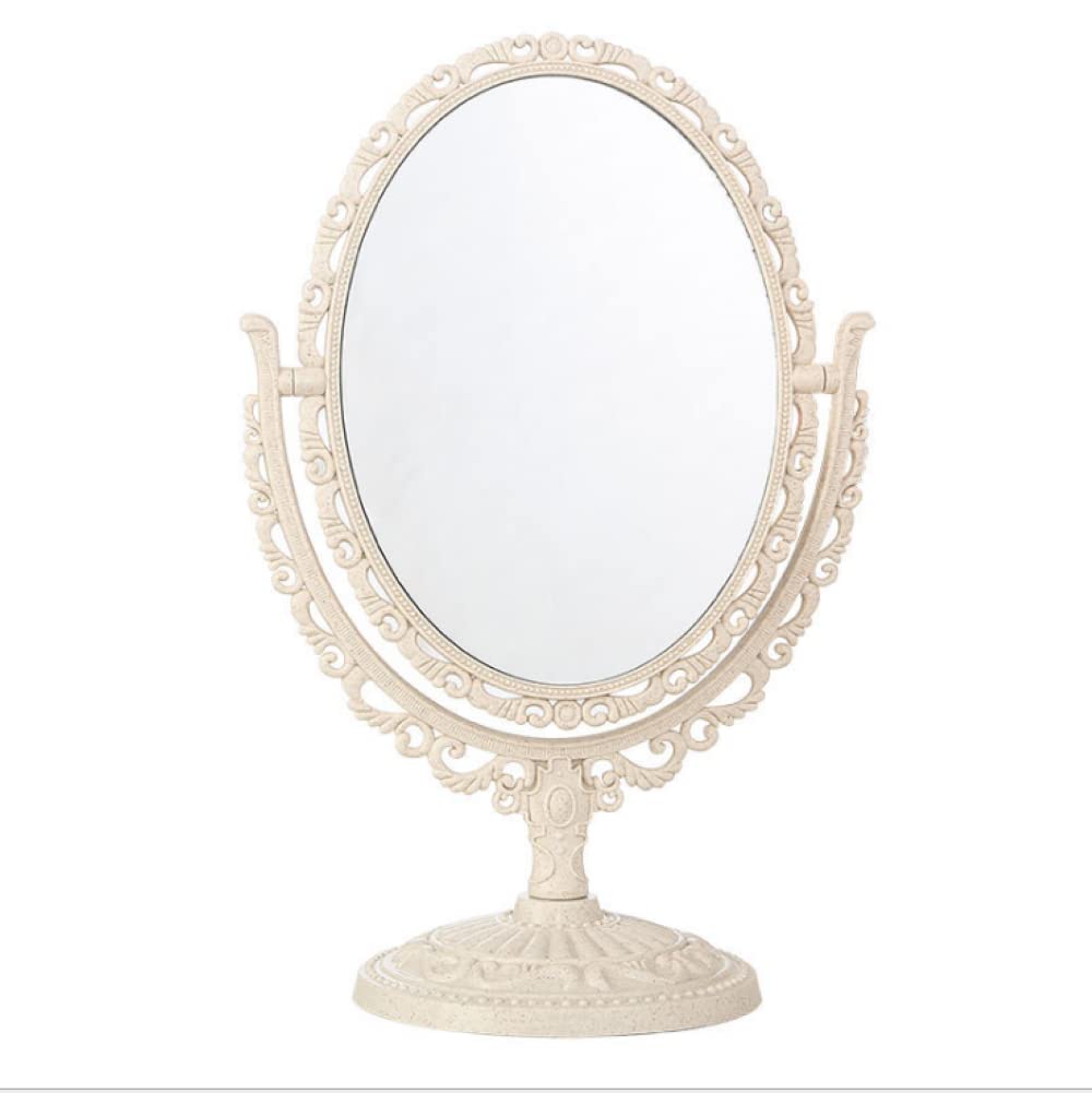 Schones Geschaft 2-Sided Tabletop Makeup Mirror, Swivel Vintage Dresser Mirror Cosmetic Mirror, Bathroom Bedroom Dressing Beauty Mirror (Beige)