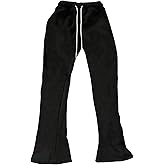 SHENHE Men's Flare Stacked Sweatpants Baggy Drawstring Waist Streetwear Bell Bottom Sweats Pants with Pocket