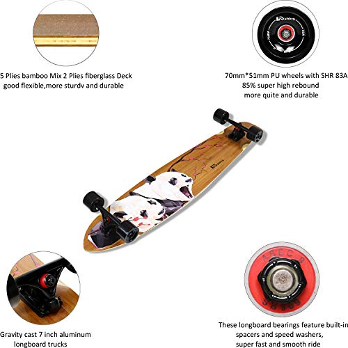 Lrfzhicg Longboard Cruiser 44 Inch Bamboo and Fiberglass Longboard