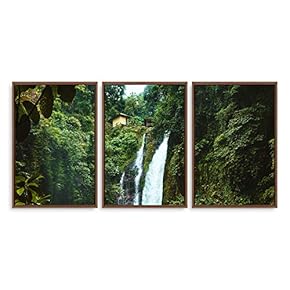 3 Piece Framed Canvas Wall Art for Living Room, Bedroom Waterfall in Deep Forest of Croatia Canvas Prints for Modern Home Decoration Ready to Hang - 16"x24"x3 Panels