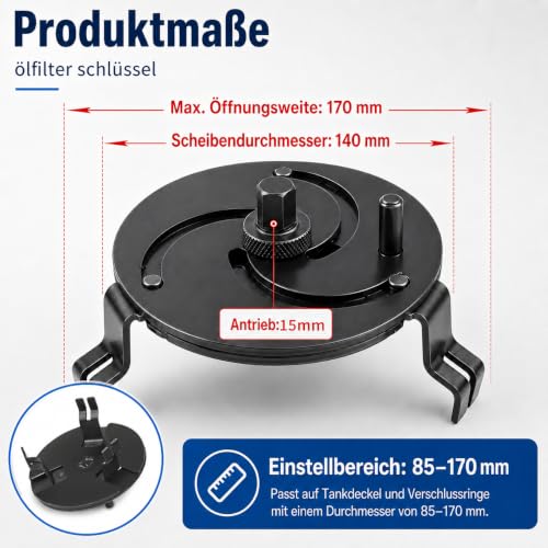 Lomhyve Universal Adjustable Fuel Tank Cap Wrench | 3-Jaw Tool 87-170mm for Disassembling Fuel Pump and Fuel Gauge - Auto Mechanical Tools