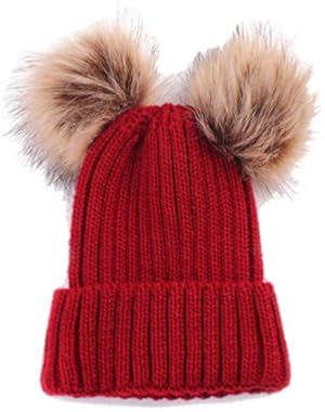 Baby Winter Warm Knit Hat Infant Toddler Kid Crochet Hairball Beanie Cap (Red)