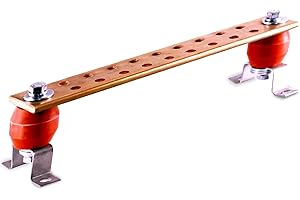 VN INFINITE QUALITY Copper Bus Bar - 12"" Ground Bar - Grounding Kit - Terminal Busbar - Grounding Terminal - Electrical Ground Bar - Grounding Busbar - Copper Ground Bus 2.5kV Insulators - Copper Ground Rod, Brown