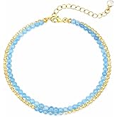 Gold Beaded Gemstone Bracelets for Women, Topaz Aquamarine Garnet Lapis Lazuli Malachite Bracelets, Dainty Stackable Stone Beaded Bracelets with Adjustable Chain, 14K Gold Plated Boho Layered Bracelets