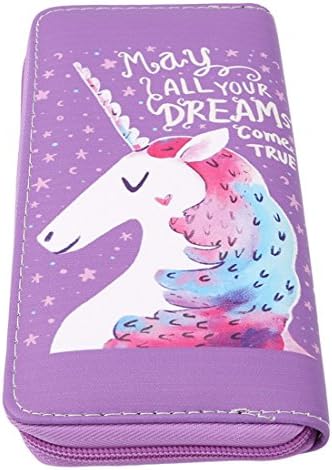 Edtoy Womens Girl Cartoon Purple Unicorn Patterned Cards Holder Wallet Purse