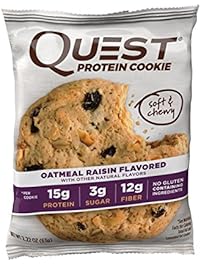 Quest Nutrition Protein Cookie, Oatmeal Raisin, 15g Protein, 9g Net Carbs, 250 Cals, 2.08oz Cookie, 12 Count, High Protein, Low Carb, Gluten Free, Soy Free