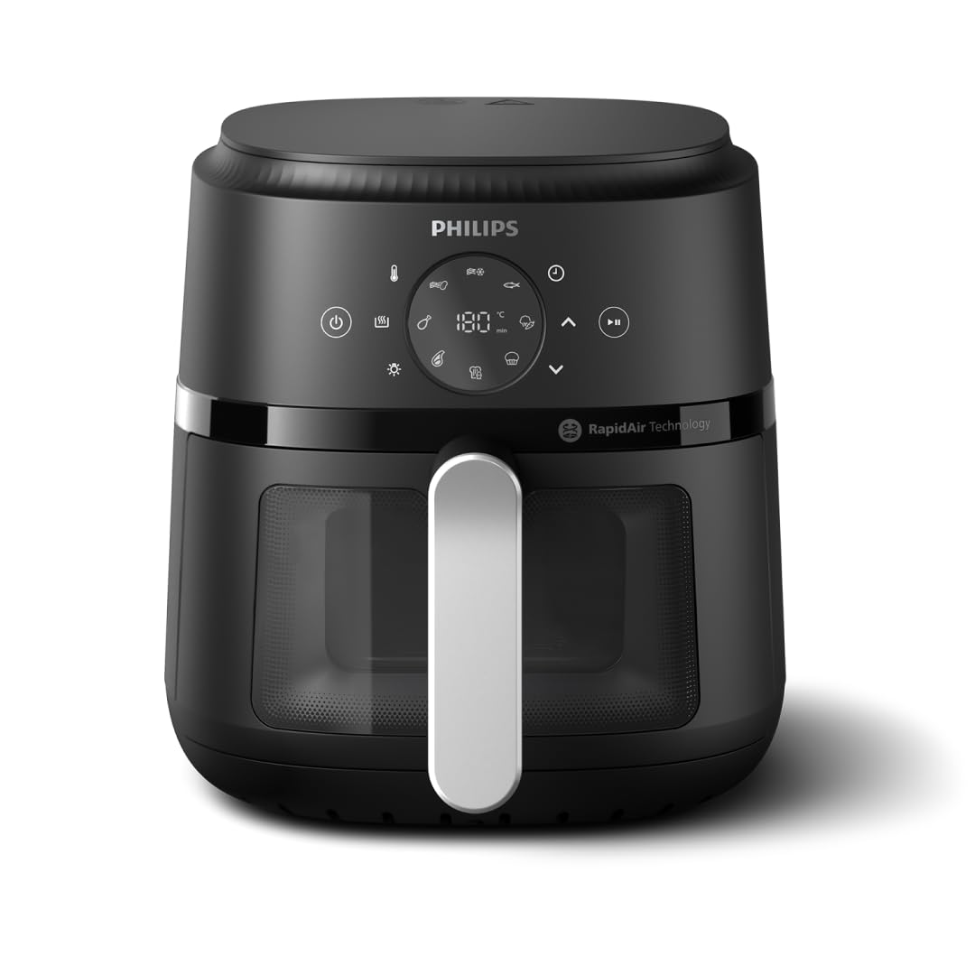 Freidora de aire Philips serie 2000: tecnología RapidAir, 13 formas de cocinar en 1, capacidad de 4,4 cuartos de galón, comidas más saludables hasta un 90 % menos de grasa, fácil de limpiar, apta para lavavajillas, control de pantalla táctil, aplicación HomeID (NA221/00)
