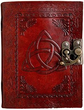 SR Pure Genuine Real Vintage Hunter Leather Handmade paper Notebook Dairy For office Home to Write Poem Daily Update With attractive Metal Lock and Engraved Image- Size of (H) 7(L) 5 Inch