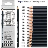 Sketching Pencils Set - 14 Pieces Drawing Pencils 6H, 4H, 2H, HB, B, 2B, 3B, 4B, 5B, 6B,7B, 8B, 10B, 12B