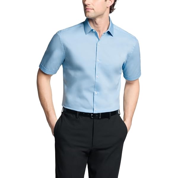Shirts For Men Van Heusen Men's Short Sleeve Dress Shirt  Regular Fit,  Poplin Fabric, Wrinkle-Free, Point Collar Men's Dress Shirts