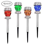 HappyHomey 4 Pack Stainless Steel Color Changing Solar Pathway LED Accent Outdoor Lights. Ideal Lighting for Walkway Patio Yard Deck Driveway and Landscape