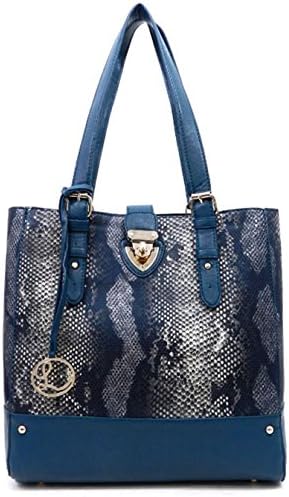 New Luxcessories Python Embossed Shoulder Tote Bag w/ Cosmetic Bag- Turquoise
