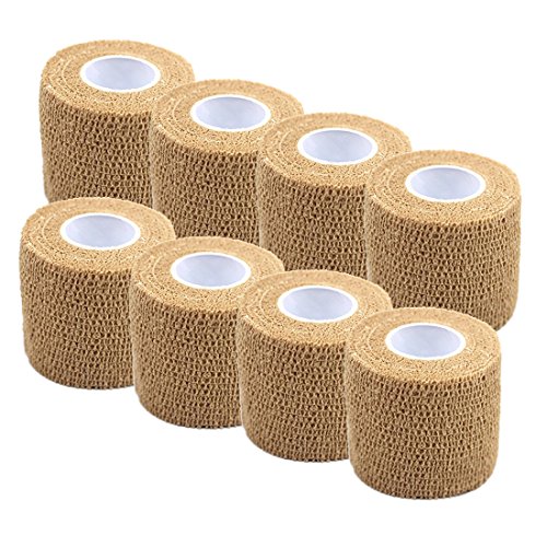 LONG7INES Pack of 8 Non-Woven Self Adhesive Wrap Bandages, Strong Elastic Self Adherent Cohesive Tape Bandages Rolls Brown(2Inches x 5Yards) - Thumbnail 3