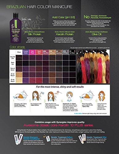 Awesome Brazilian Hair Color Manicure - Acid Color pH3.5, No Damage, No Ammonia, No Peroxide, No Formaldehyde, Silk Protein, Keratin Protein, Olive Oil, 3.53 Oz. (Pack of 2) (Jet Black)