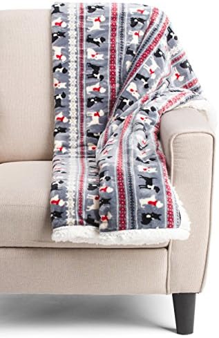 Dogs Throw Blanket Dashchund Plush Sherpa by The Humane Society Holiday Decorative Animal Bedding Gray Red 50 x 60