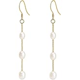 Ewrkbr Pearl Earrings for Women Trendy,14k Gold Plated Drop Earrings Dainty Gold Earrings Pearl Dangle Earrings Bridal Wedding Earrings for Brides Simple Cute Gold Earrings Gifts for Women