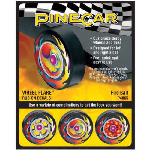 Pine Car Derby Wheel Flare Dry Transfer Decal-Fire Ball