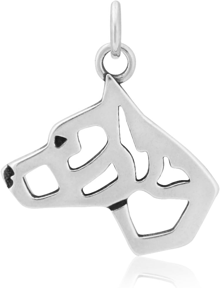 Dazzling Paws Jewelry Sterling Silver 925 American Staffordshire Terrier Pendant, Pitbull with Cropped Ears