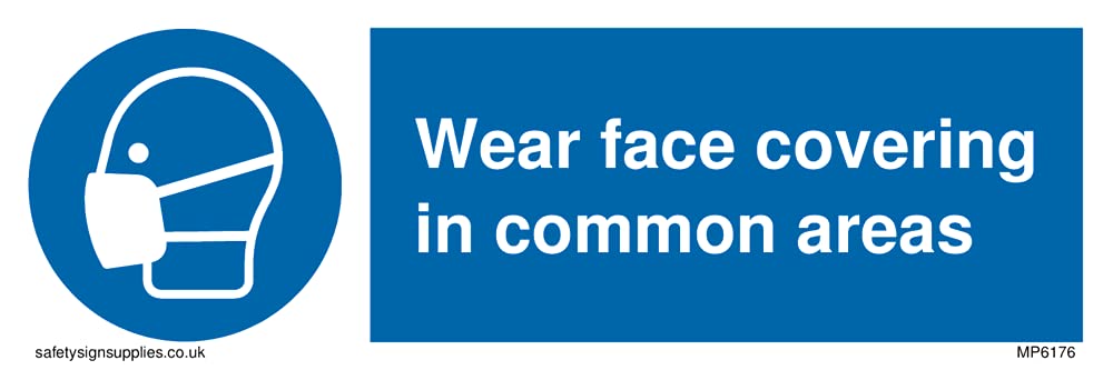 Pack of five - Wear face covering in common areas Sign - 150x50mm - L15