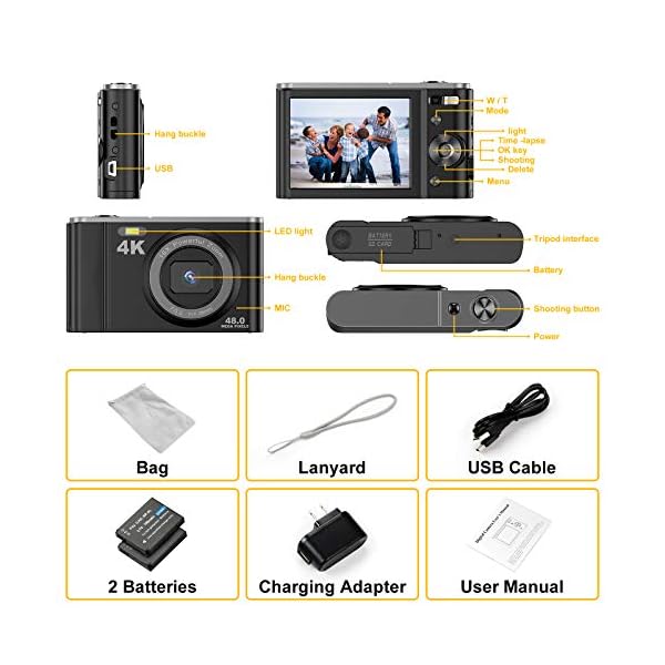 Ahlirmoy 4K Digitalkamera 48MP Kompaktkamera 16X Digital Zoom 2.8'' LCD Bildschirm Wiederaufladbare Mini-Taschenkamera… – Bild 8