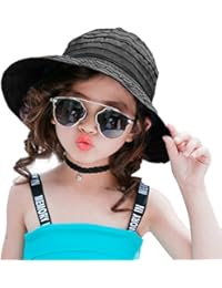 PT Fashions Summer Wide Brim Foldable Sun Hat Beach UPF 50+ Visor Cap Women Kids-Kblack