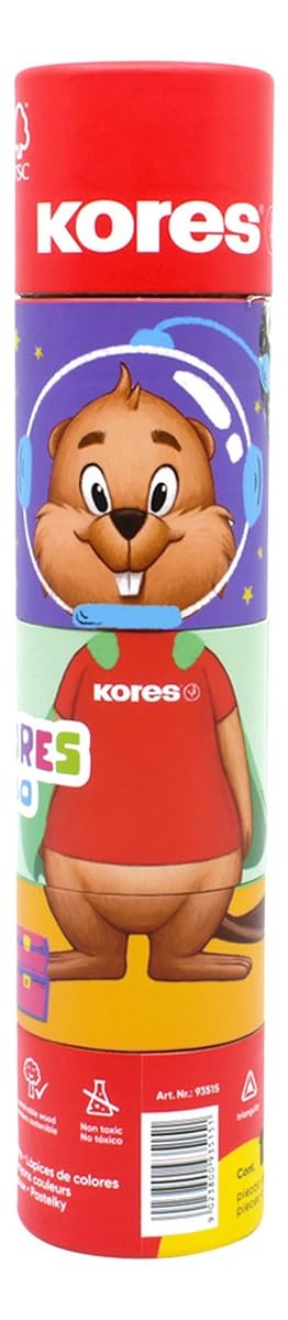 Kores - Kolores Jumbo, 12 Triangular Shape Chunky Colouring Pencils - Triangular Shape, FSC Wood - Set of 12 Assorted in Twist and Turn Tube with Jumbo Sharpener - Back to School Supplies