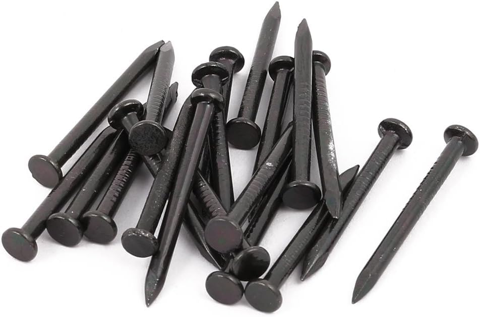 TOP-VIGOR 20Pcs Hardware Nails, 2.4mmx25mm Fiber Concrete Cement Wall Point Tip Nails, Wall Pins Tacks Nails for Woodworking, Panel Pins for Hanging Picture, Frame, Furniture, Construction, Black