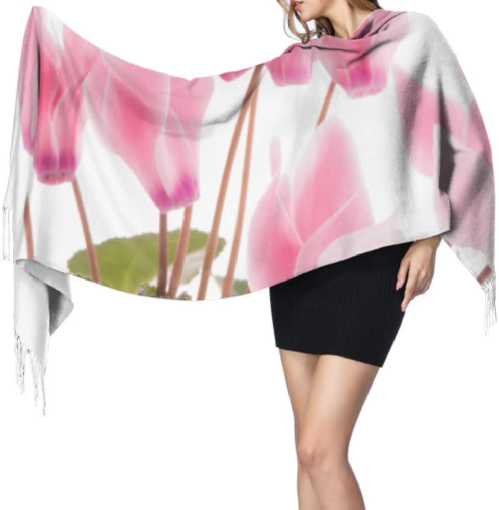 Women's Warm Shawl Scarf Fashion Long Shawl Beautiful Pink Cyclamen
