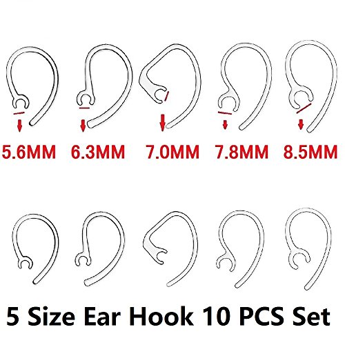 JNSA Ear Hook Bluetooth Loop Clip Replacement 5 Size 10PCS, Fit for Plantronics Samsung LG etc. 5.5mm – 8.5 mm Earphone Universal Design 5.6mm 6mm 6.5mm 7mm 8mm 8.5mm Earhook Earclip Clear