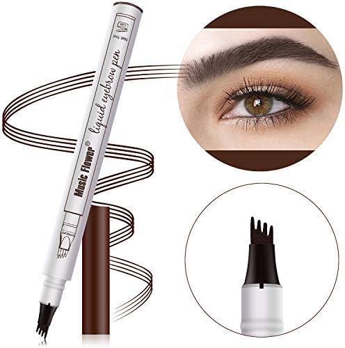 Tatbrow Microblade Pen - USHION Long Lasting Tattoo Eyebrow Pen, Liquid Microblading Eyebrow Pencil with a Micro-Fork Tip Applicator for Natural Hair-Like Defined Brows-Brown