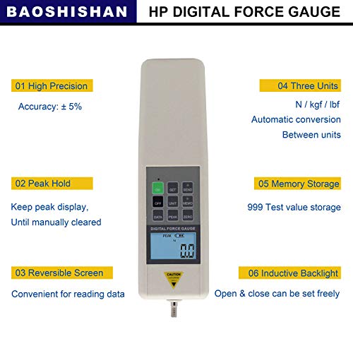 BAOSHISHAN Digital Force Gauge HP500 Push Pull Gauge (50kgf/110lbf