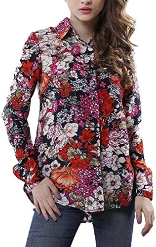 Zimaes Women Floral Print Slim Fit Buttoned Long-Sleeve Shirts As Picture S