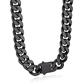 Bandmax Mens Stainless Steel Chain Necklaces 5/7/9/12MM Chunky Miami Cuban Link Chain Necklace Silver/Gold Plated/Black Chains for Men 18"-30"
