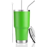 D·S 30 oz Green Tumbler Stainless Steel Double Wall Vacuum Insulated Mug with Straw and Lid, Cleaning Brush for Cold and Hot Beverages